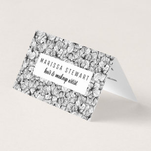 Tarjeta De Visita La mano moderna blanca negra dibujada florece