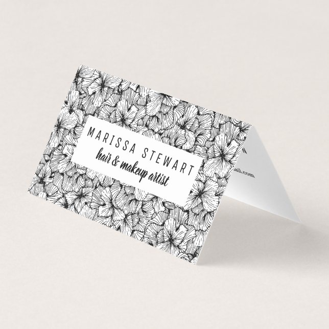 Tarjeta De Visita La mano moderna blanca negra dibujada florece (Anverso)