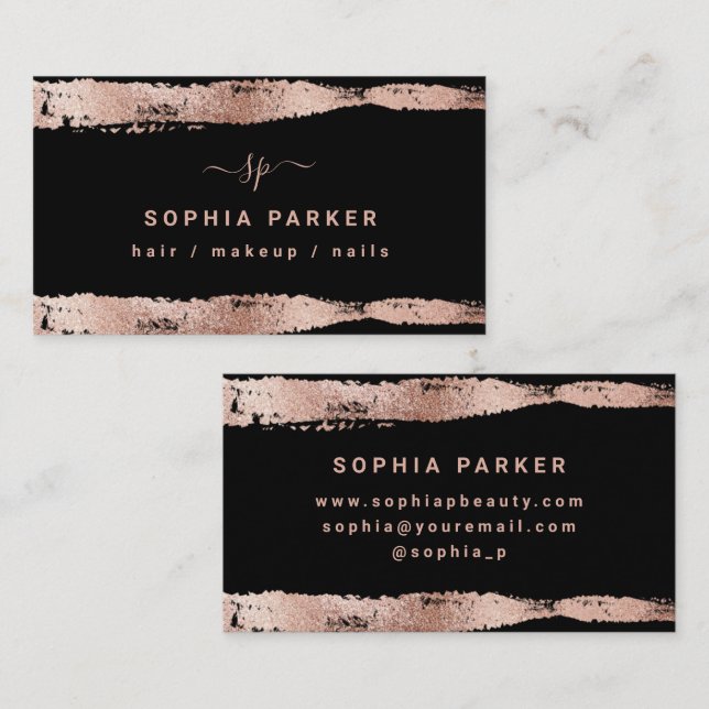 Tarjeta De Visita La moda de los Faux Rosa Gold en negro (Anverso / Reverso)