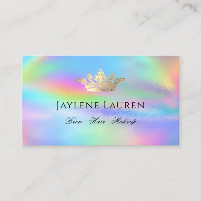Tarjeta De Visita La moda del Glam Crown Faux Holographic Rainbow (Anverso)
