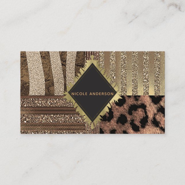 Tarjeta De Visita La Moda Safari de Lionesa Jungle Glam Gold Sparkle (Anverso)