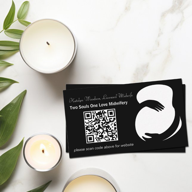 Tarjeta De Visita La partera moderna Doula Maternity Black QR Code (Subido por el creador)