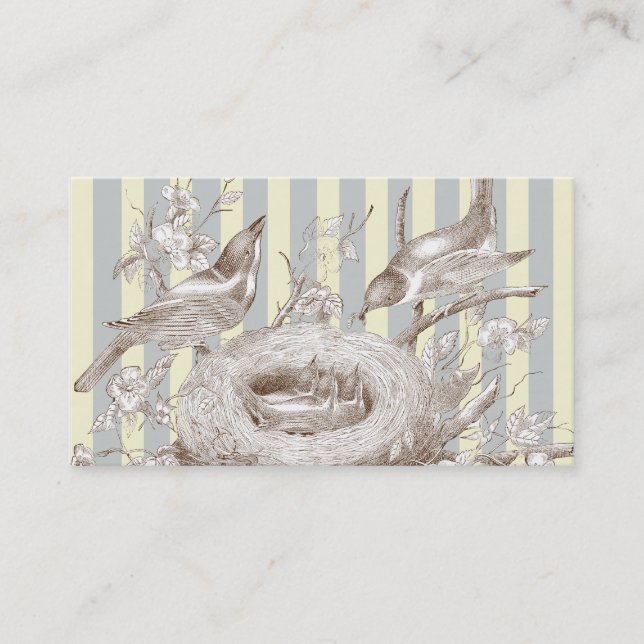 Tarjeta De Visita La Petite Famille en azul y crema Con gracias (Anverso)