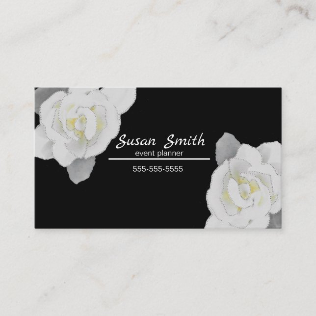 Tarjeta De Visita La preciosa gardenia blanca flor en negro (Anverso)