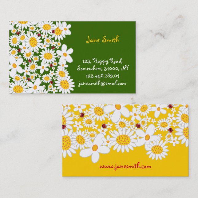 Tarjeta De Visita La primavera de las margaritas blancas florece la (Anverso / Reverso)