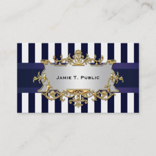 Tarjeta De Visita La raya blanca azul, Blue Ribbon, oro enmarcó la