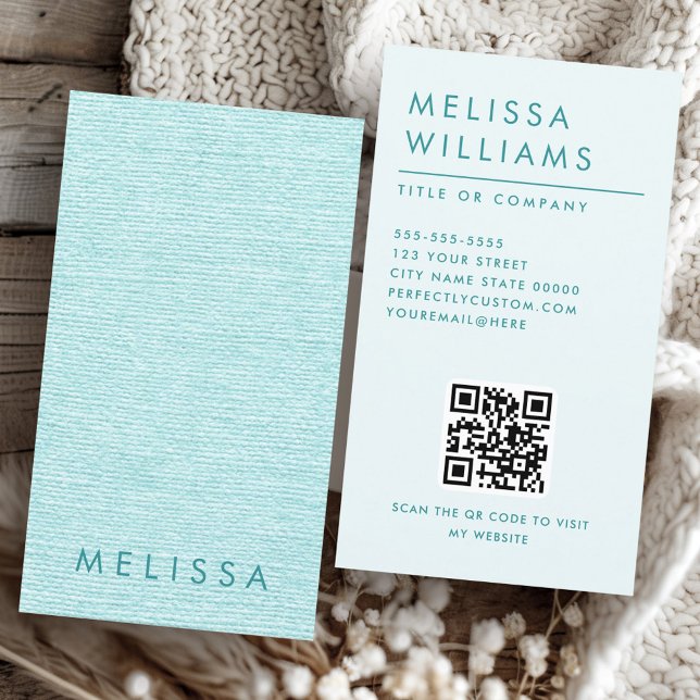 Tarjeta De Visita La ropa de cama azul acuática moderna se ve vertic (Modern aqua blue linen look vertical minimalist business card)