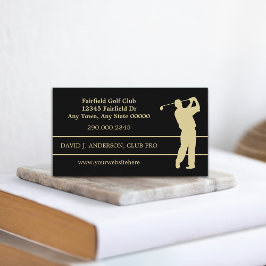 Tarjeta De Visita La silueta dorada golfer en negro