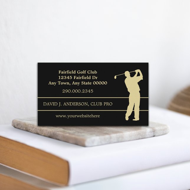 Tarjeta De Visita La silueta dorada golfer en negro (Subido por el creador)