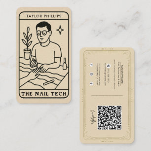 Tarjeta De Visita La tecnología de uñas Tarot místico masculino QR d