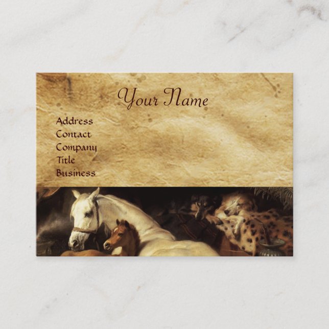 TARJETA DE VISITA LA TIENDA ÁRABE CON CABALLOS, OTROS ANIMALES (Anverso)