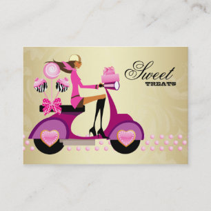 Tarjeta De Visita La torta del oro del rosa del chica de la vespa de