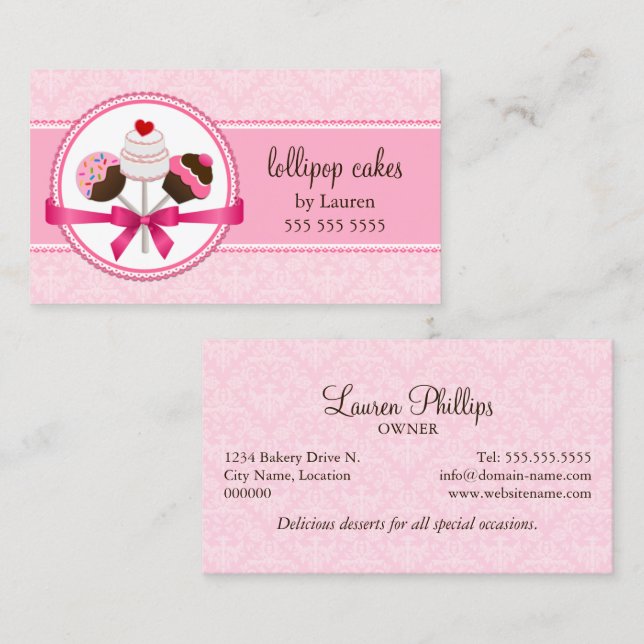 Tarjeta De Visita La torta elegante del damasco hace estallar la (Anverso / Reverso)