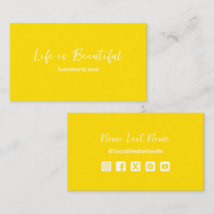Tarjeta De Visita La vida es bella página web de blog amarilla