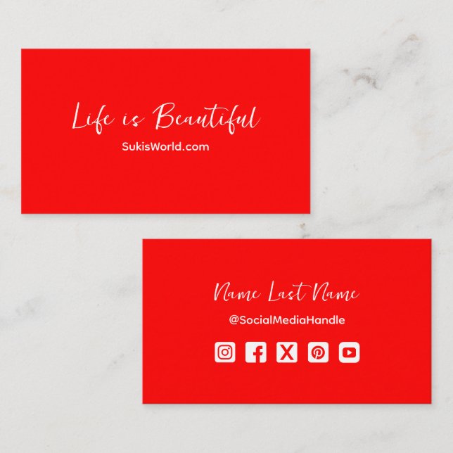 Tarjeta De Visita La vida es un bello sitio web de blogs rojos (Anverso / Reverso)