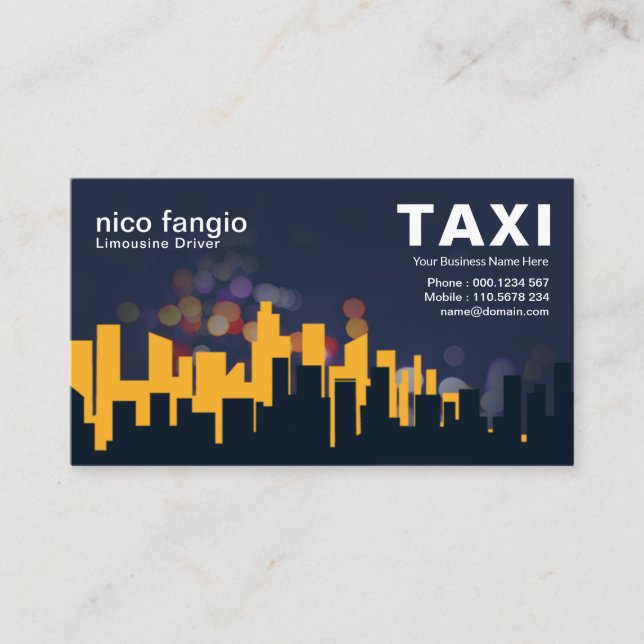 Tarjeta De Visita La vida nocturna animada Silhouette Taxi (Anverso)