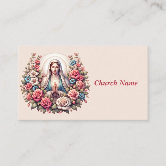 Tarjeta De Visita La Virgen María rezando con los Rosas (Anverso)