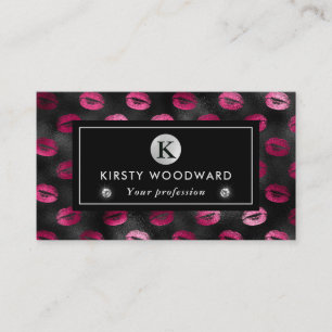 Tarjeta De Visita Labial con Patrón de Brillo Negro y Rosa Glam