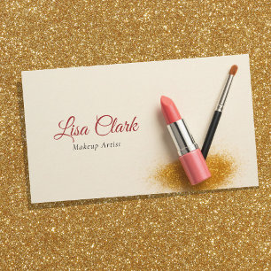 Tarjeta De Visita Labial Elegante Melocotón Brillo Dorado Maquillaje