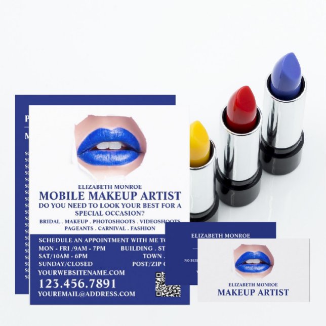 Tarjeta De Visita Labios azules modernos, artista de maquillaje (Subido por el creador)