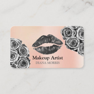 Tarjeta De Visita Labios Brillantes de Plata Caliente Maquilladora S