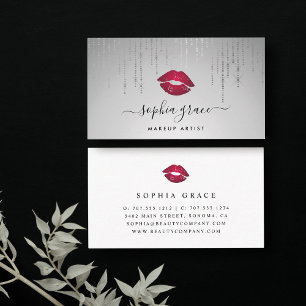 Tarjeta De Visita Labios de artistas de maquillaje plateado