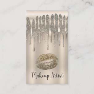 Tarjeta De Visita Labios de Besos de Champagne Dorado Brillo de Diam