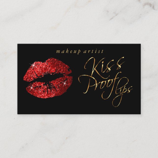 Tarjeta De Visita Labios de prueba de besos - Purpurina rojo y oro e (Anverso)