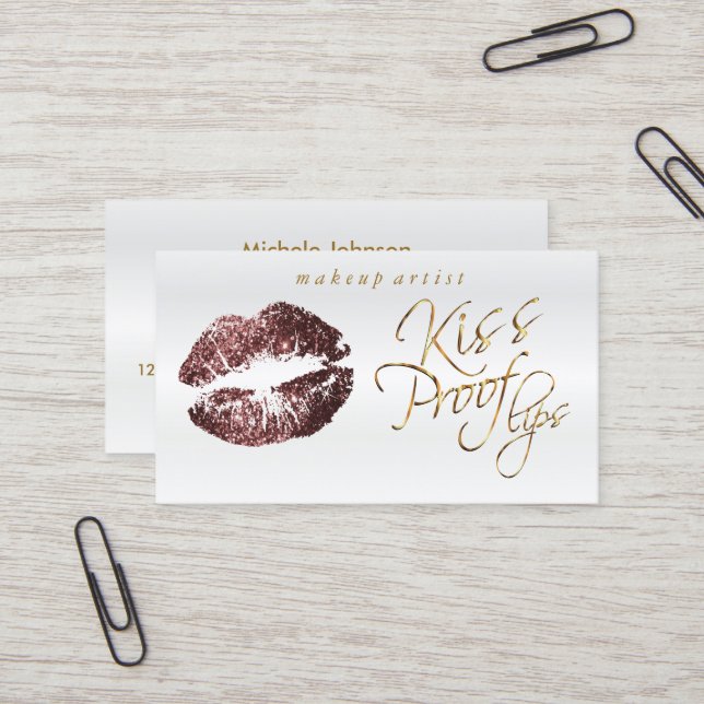 Tarjeta De Visita Labios de prueba de besos - Purpurina Rosa oscuro (Anverso/Reverso In Situ)