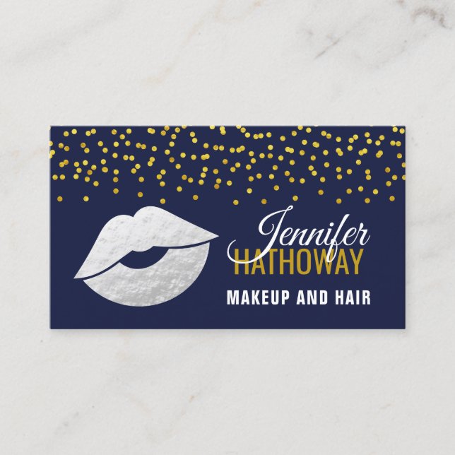 Tarjeta De Visita Labios de Relieve metalizado plateado falsos y art (Anverso)