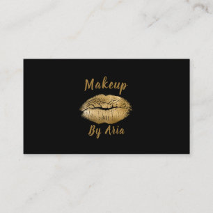Tarjeta De Visita Labios Dorados Glam Kiss Maquilladora Negra