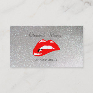 Tarjeta De Visita Labios Elegantes con Brillo Plateado Profesional
