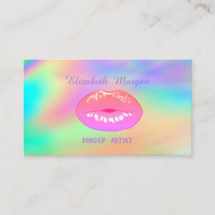 Tarjeta De Visita Labios Elegantes de Moda Arcoíris Holográfico