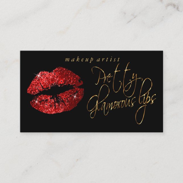 Tarjeta De Visita Labios glamorosos de bonito - Purpurina Rojo y Oro (Anverso)