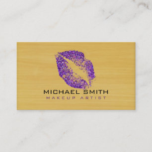 Tarjeta De Visita Labios morados maquillaje artista Madera moderna #