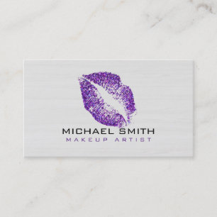 Tarjeta De Visita Labios morados maquillaje artista Madera moderna