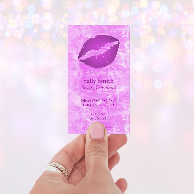 Tarjeta De Visita Labios Morados Textura Falsa Moderna Rosa (Pink and Purple Lips Business Card)