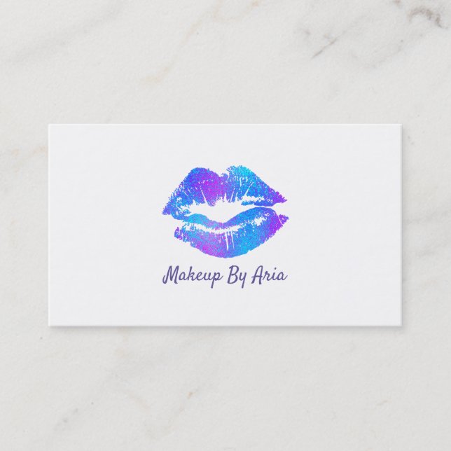 Tarjeta De Visita Labios Pintados de Azul Purpura Rosa Artista de Ma (Anverso)