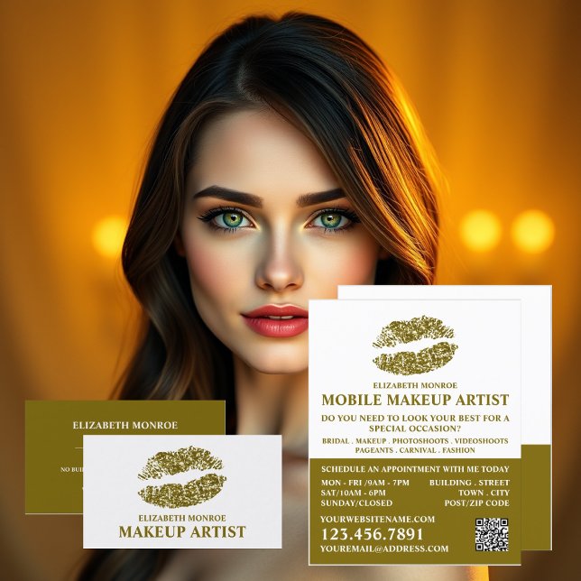 Tarjeta De Visita Labios Purpurinas de oro modernos, artista de maqu (Subido por el creador)