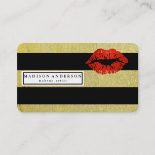 Tarjeta De Visita Labios Rojos con Raya Negra y Dorada - Artista de