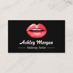 Tarjeta De Visita Labios rojos de moda del artista de maquillaje y