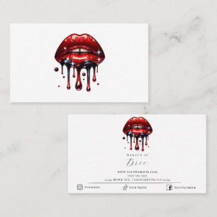Tarjeta De Visita Labios Rojos Goteando Brillo Artista de Maquillaje