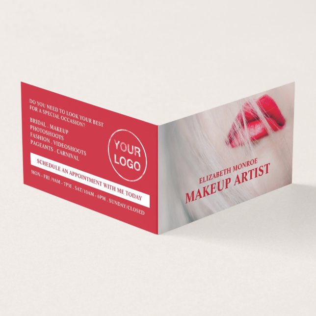 Tarjeta De Visita Labios rojos, maquillador, carta de lealtad, (Exterior)
