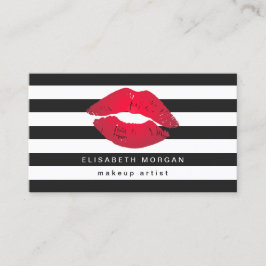Tarjeta De Visita Labios rojos Rayas blancas negras Artista moderno 