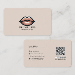Tarjeta De Visita Labios Rosados Beige Conexión de Redes Sociales QR