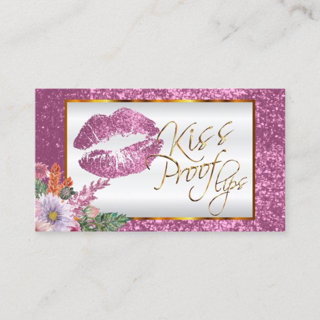Tarjeta De Visita Labios rosados florales de la prueba del beso del (Anverso)