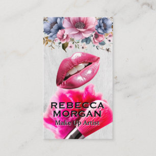 Tarjeta De Visita Labios rosados Pincel y polvo de maquillaje
