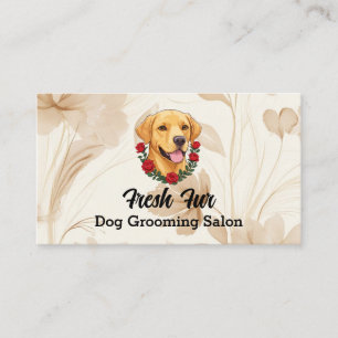 Tarjeta De Visita Labrador con rosas rojas. Salon de Perro Grooming