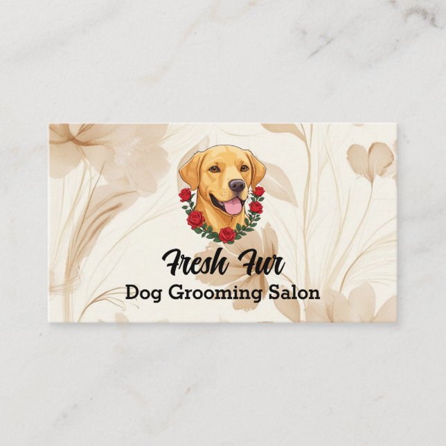 Tarjeta De Visita Labrador con rosas rojas. Salon de Perro Grooming (Anverso)