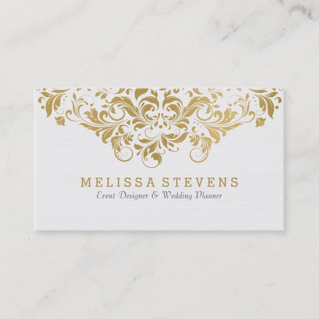 Tarjeta De Visita Lace de naves florales blancas y doradas (Anverso)